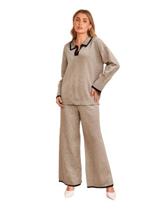 Women's Contrast Trim Polo Knit Matching Set