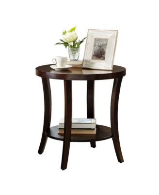 Perth Espresso Round End Table with Shelf
