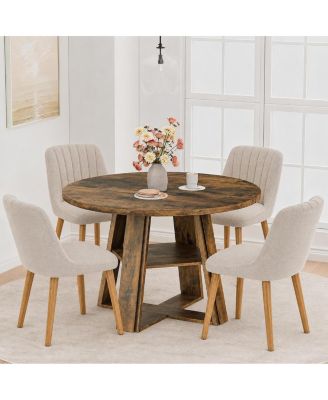 43.3 Inch Round Dining Table Set with Upholstered Chairs, Wood Kitchen Table