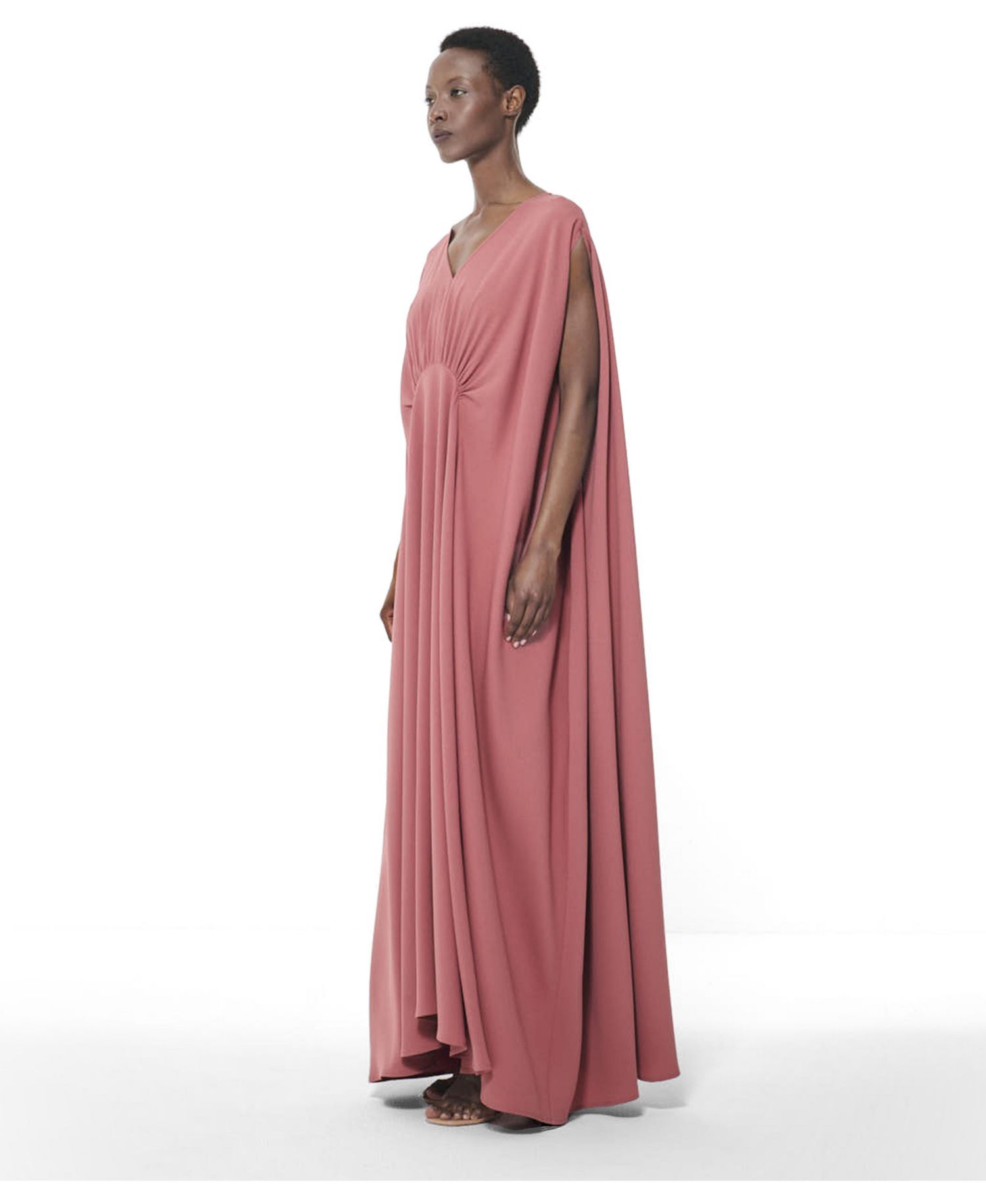 Women's Gathered Marked Waist V-Neck Loose-Fit Maxi Dress