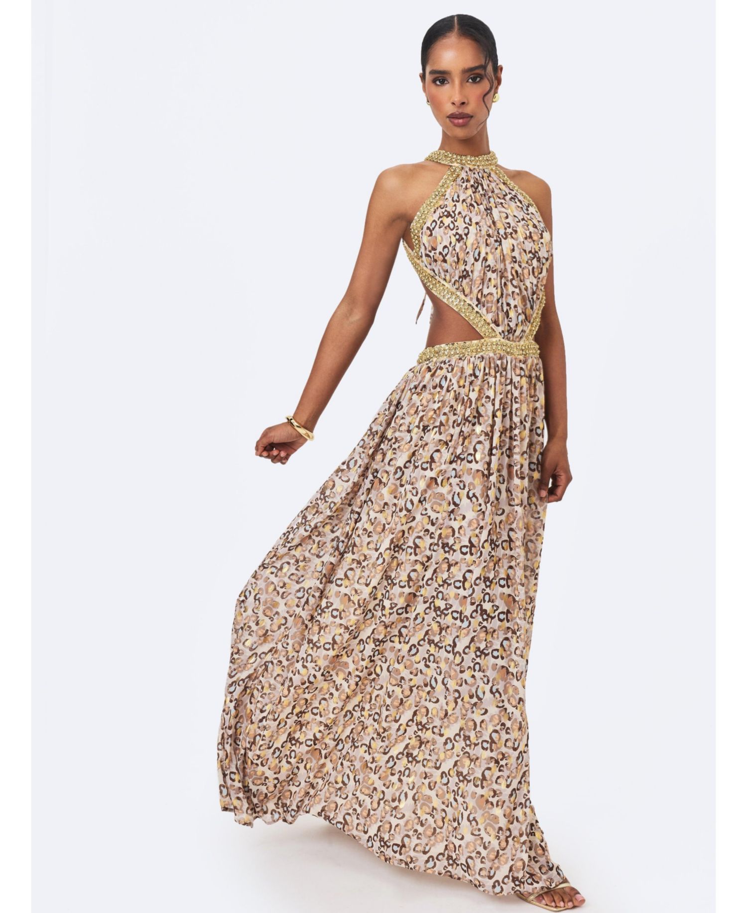 Women's Quinnlyn Cheetah-Print Halter Chiffon Maxi Dress
