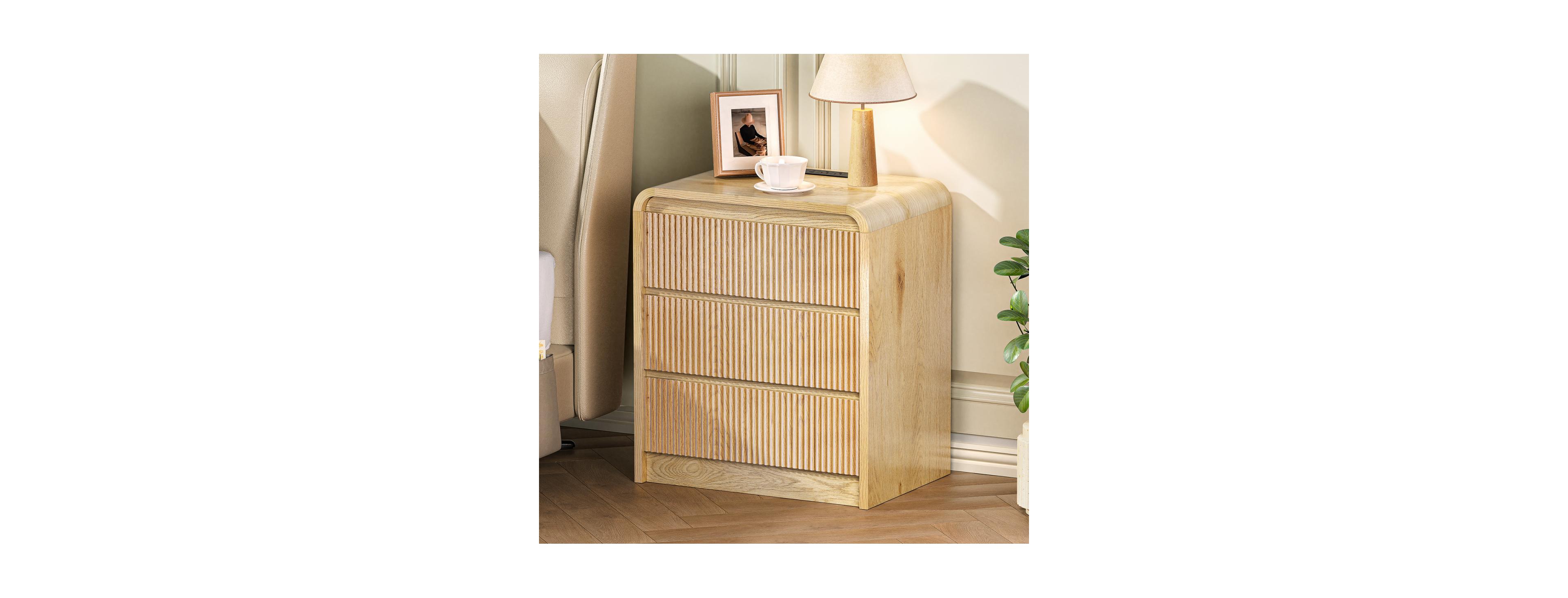 Streamdale Furniture Modern Fluted 3-Drawer Nightstand with Charging Station