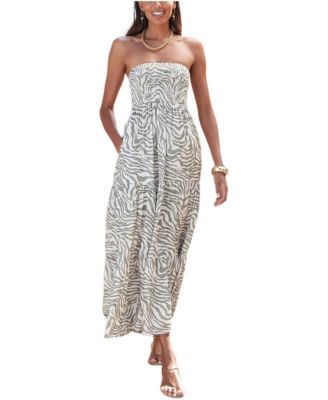 Women's Animal Print Strapless A-Line Maxi Dress