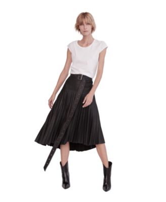 Women's Park Avenue High-Waisted Pleated Midi Leather Skirt