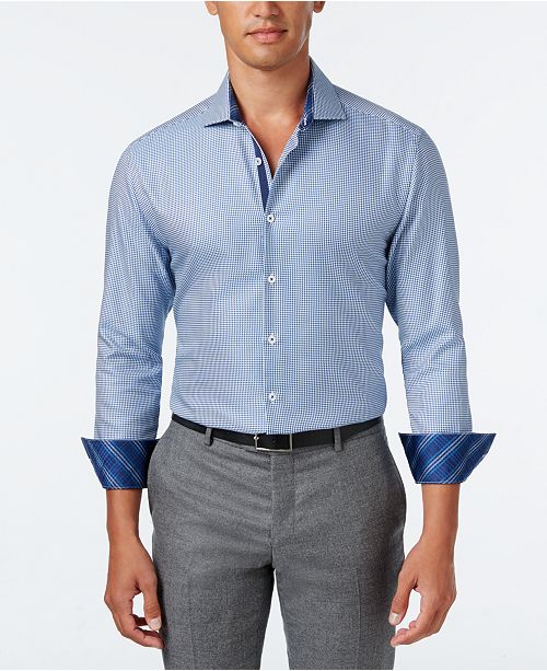 Michelsons Of London Men S Slim Fit Navy Houndstooth Untucked