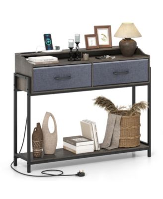 Console Table with Charging Station with 2 Drawers Shelves for Living Room Hallway