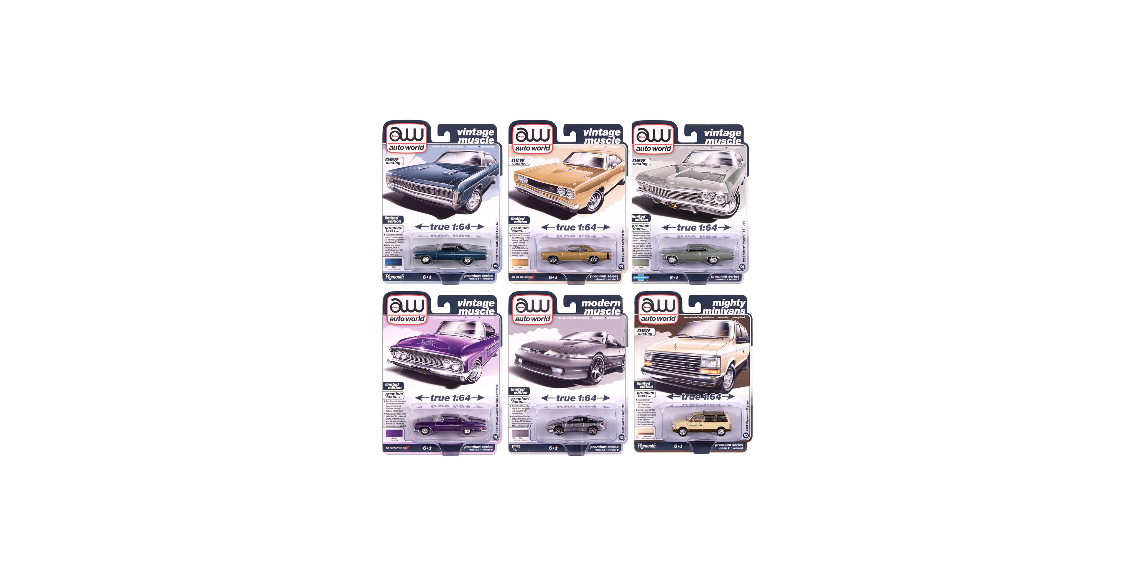 Auto World 1:64 Scale Premium Limited Edition Diecast Model Cars, 6-Piece Set