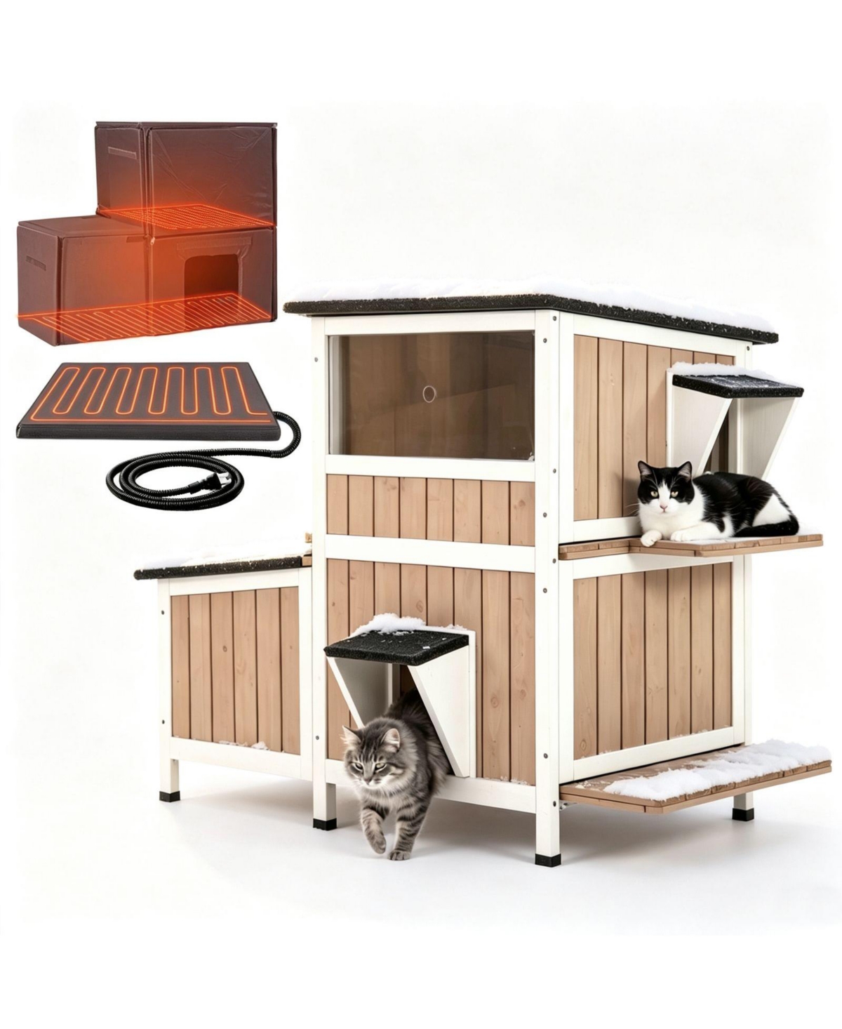 aivituvin Heated Feral Cat Shelter Winter Cabin with Insulation Liner