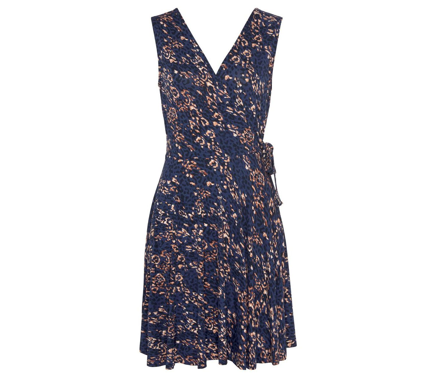 Women's Animal-Print Sleeveless A-Line V-Neck Dress