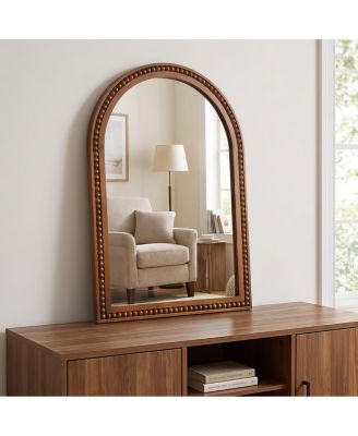 Arched Wall Mirror with Wood Beaded Frame Farmhouse Vanity Mirror