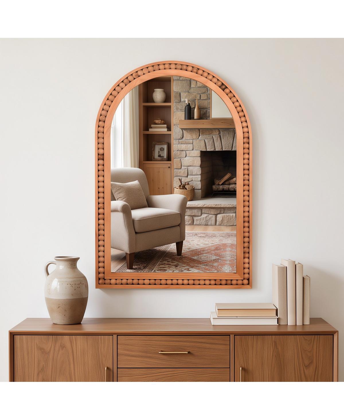 Laoties Arched Wall Mirror with Wood Beaded Frame Farmhouse Vanity Mirror - Brown