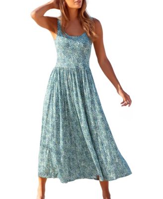 Women's Viscose Printed Scoop Neck A-Line Scoop-Neck Midi Dress