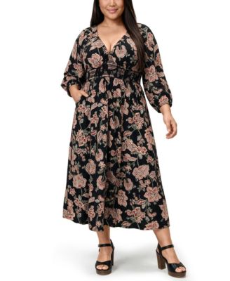 Plus Size Maxi V-Neck Raglan-Sleeve Dress