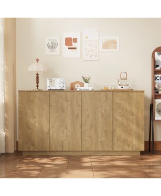 Wood 4-Door Storage Credenza and Buffet Cabinet, 59.1" Wide