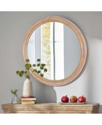 Round Farmhouse Wall Mirror Rustic Whitewash Decorative Accent Mirror for Bathroom Vanity