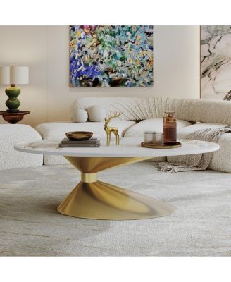 49.2" Faux Marble Oval Coffee Table with Stainless Steel Base