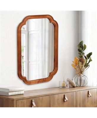 Wood Wall Mirror, Rounded Corner Solid Wood Frame Mirror for Bathroom and Bedroom