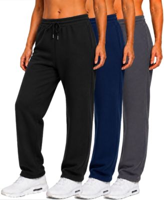Women's Loose-Fit Heavyweight Fleece Open-Bottom Sweatpants, 3-Pack
