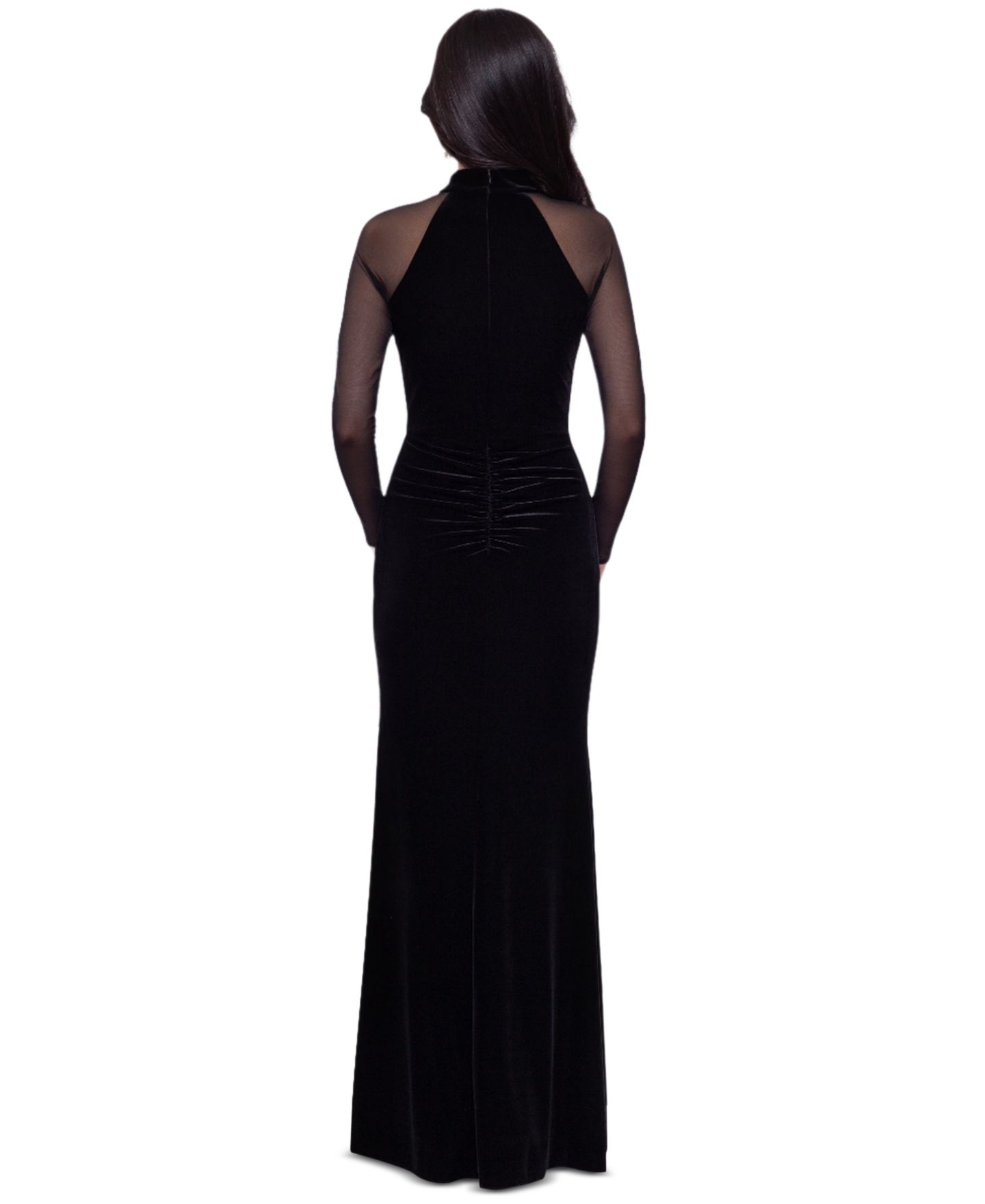 Женское платье B&A By Betsy and Adam Long-Sleeve Velvet Mock-Neck Gown, цвет: Чёрный — фото 3