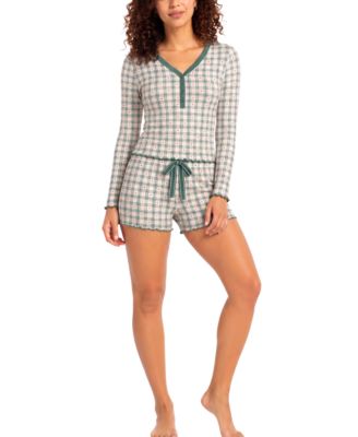 Women's Wonderluxe Long-Sleeve V-Neck Top and Shorts, 2-Piece Set