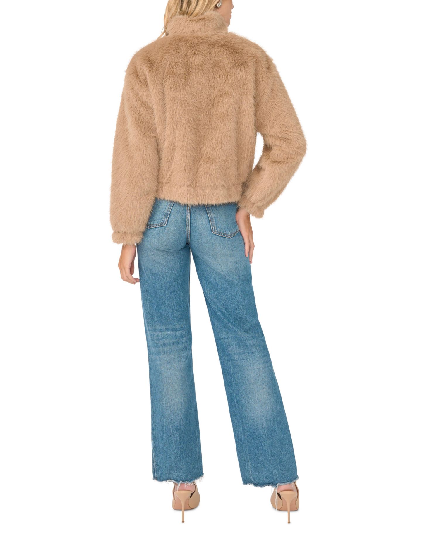 Women's Cropped Faux Fur Stand-Collar Jacket