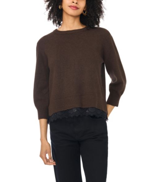 Женский свитер Vince Camuto Chenille Embroidery 3/4-Length Sleeve, цвет: Шоколадный