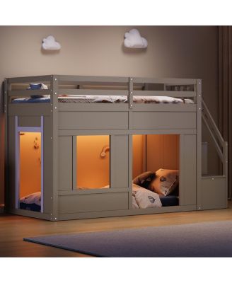 Twin Loft Bed with Storage Stairs and LED Lights