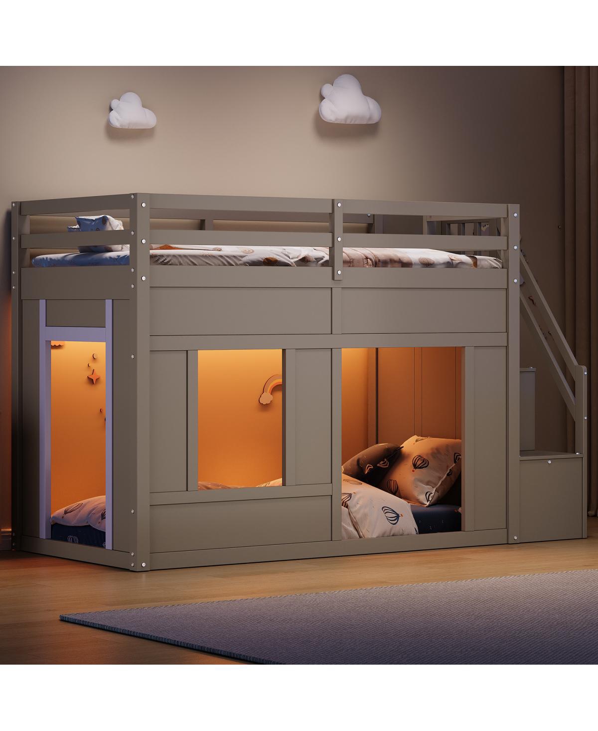 Streamdale Furniture Twin Loft Bed with Storage Stairs and Led Lights
