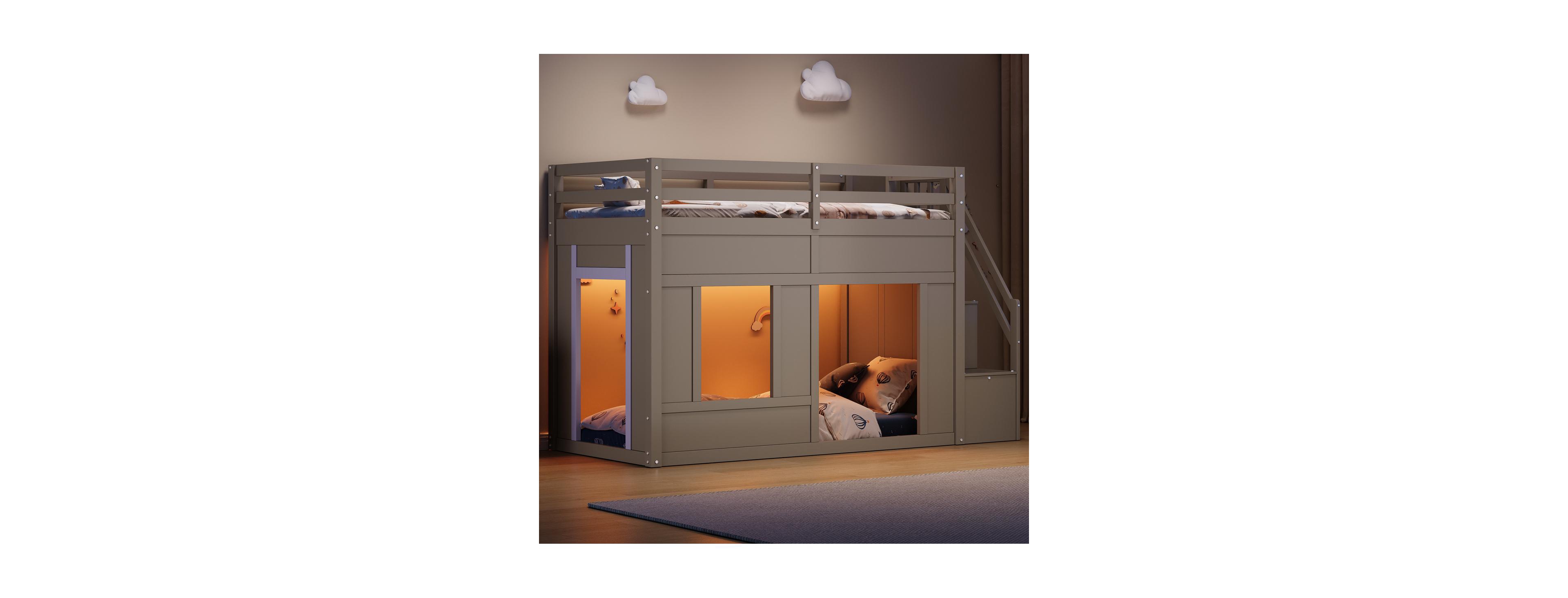 Streamdale Furniture Twin Loft Bed with Storage Stairs and Led Lights