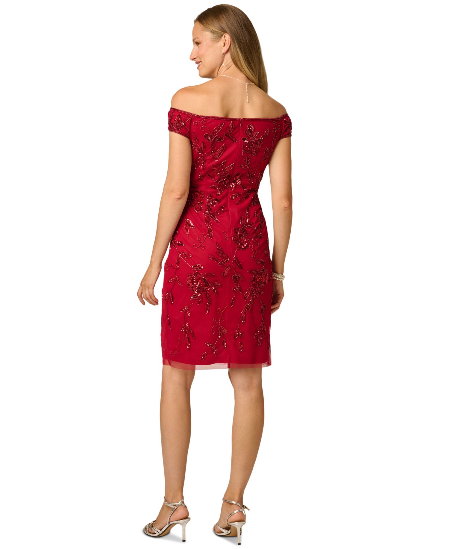 Women's Off-the-Shoulder Beaded Short-Sleeve Dress