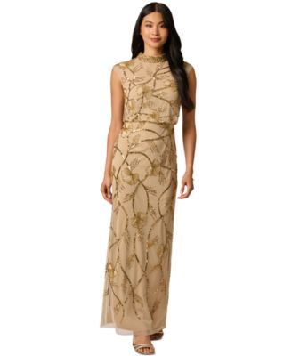 Women's Mock Neck Beaded Floral Gown