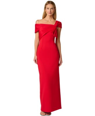 Women's Origami Bow Asymmetric Off-the-Shoulder Scuba Long Dress
