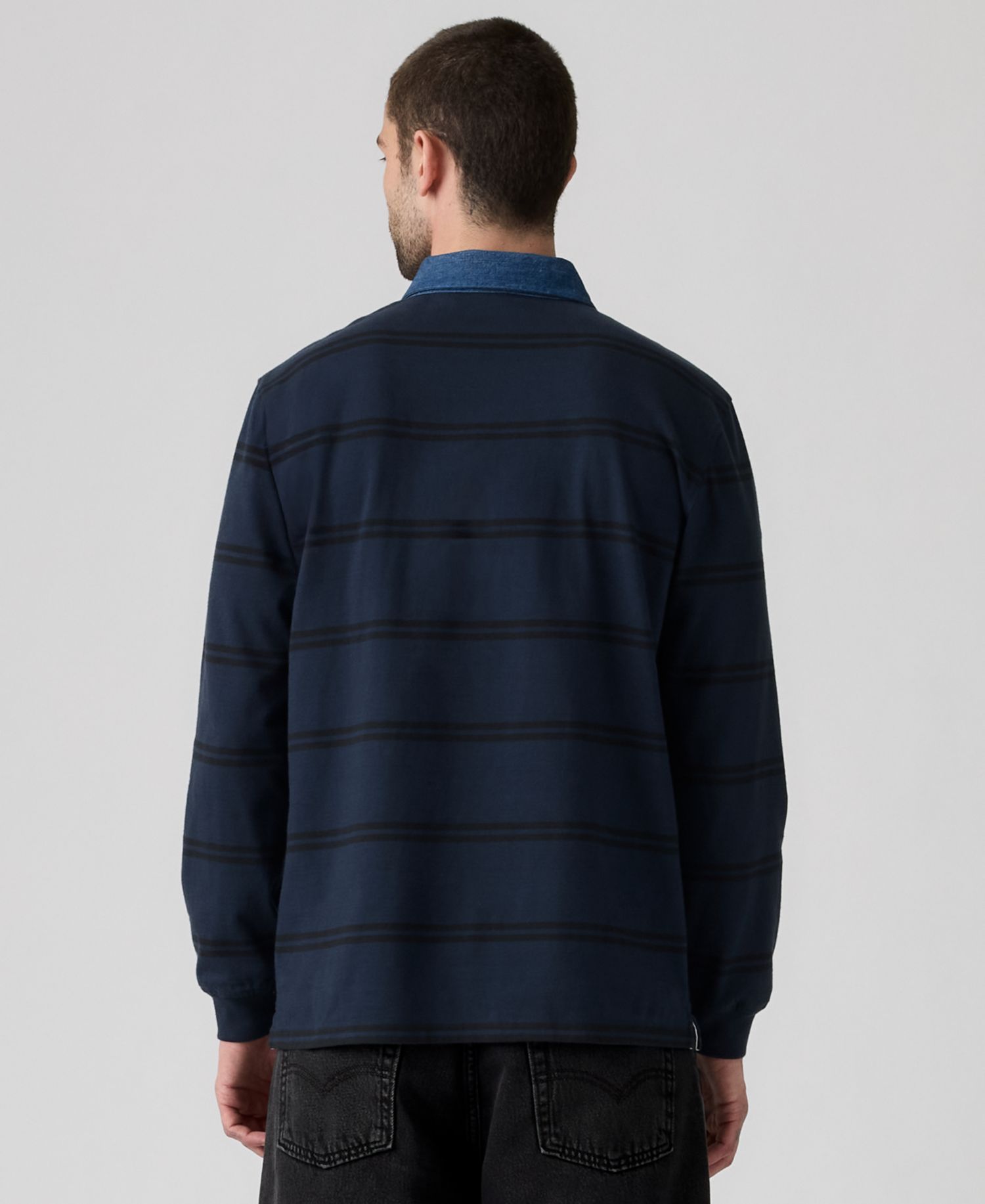 Men's Relaxed-Fit Long Sleeve Striped Rugby Shirt