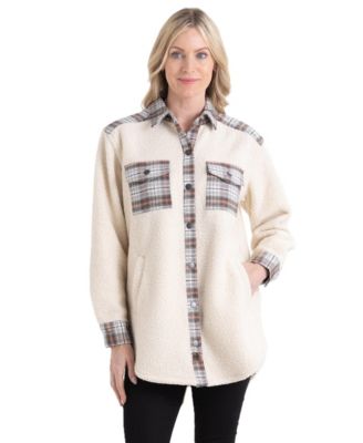 Women's Boucle Sherpa Snap Down Long Sleeve Shirt Jacket