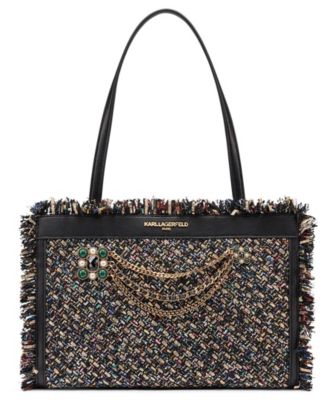 Jade Tweed Shopper Top Handle Tote Handbag