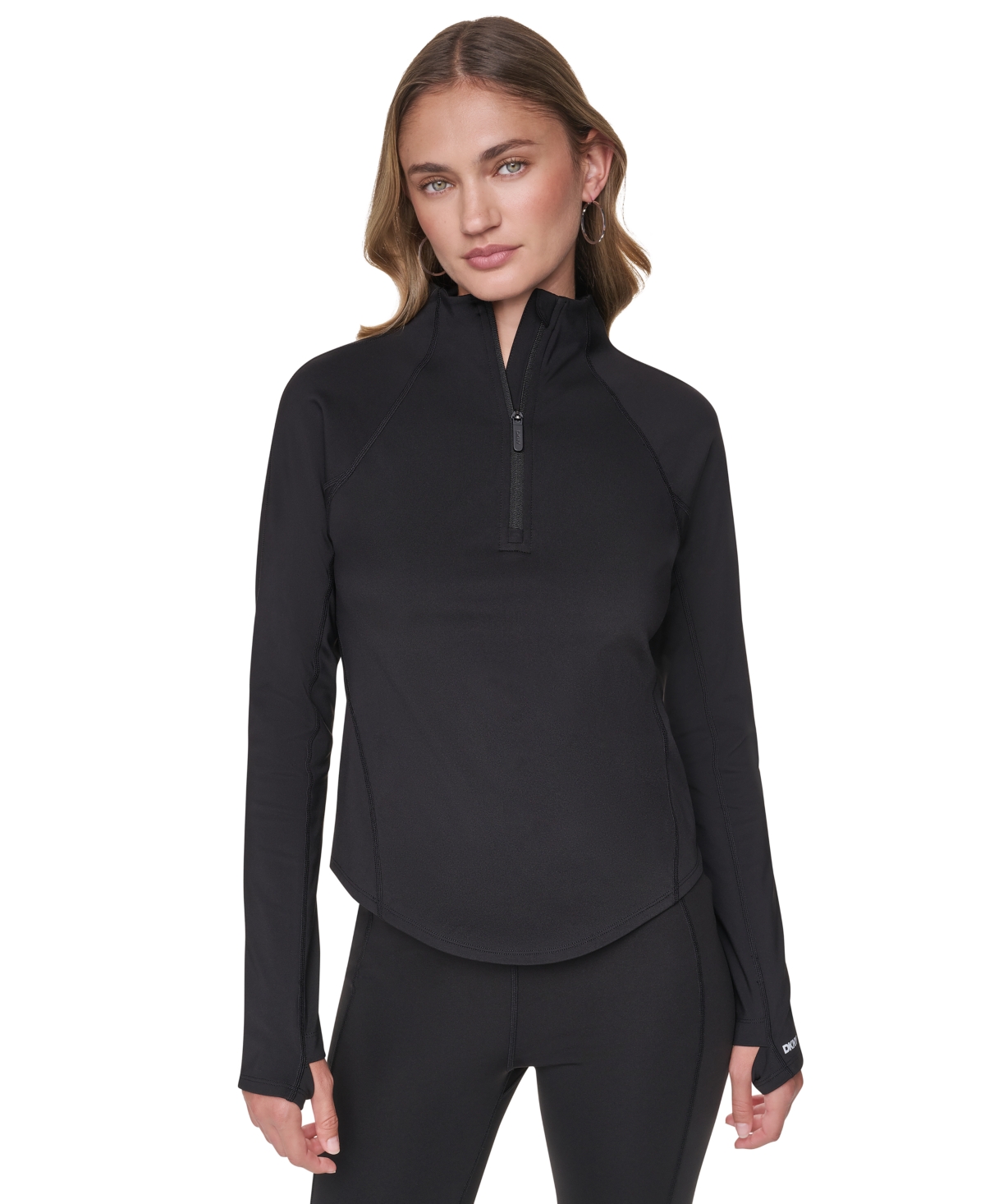 Dkny Sport Women's Half Zip Funnel Neck Pullover with Back Zipper Pocket