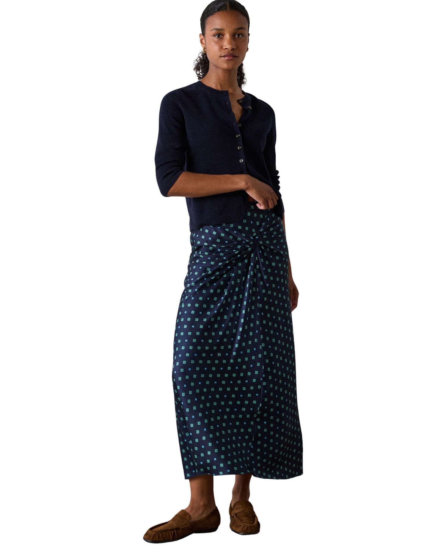 Women's Diamond Geo Twist High-Waisted Midi Skirt