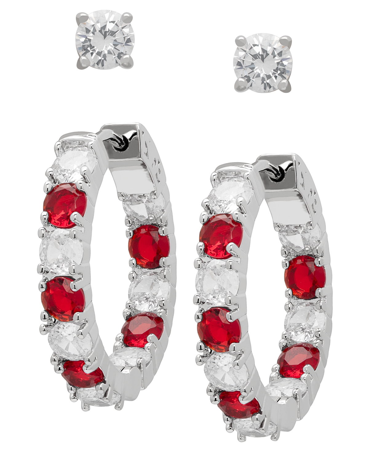 Macy's Lab-Grown Ruby and Lab-Grown White Sapphire Stud Earrings (4.9 ct. t.w.) in Sterling Silver - White