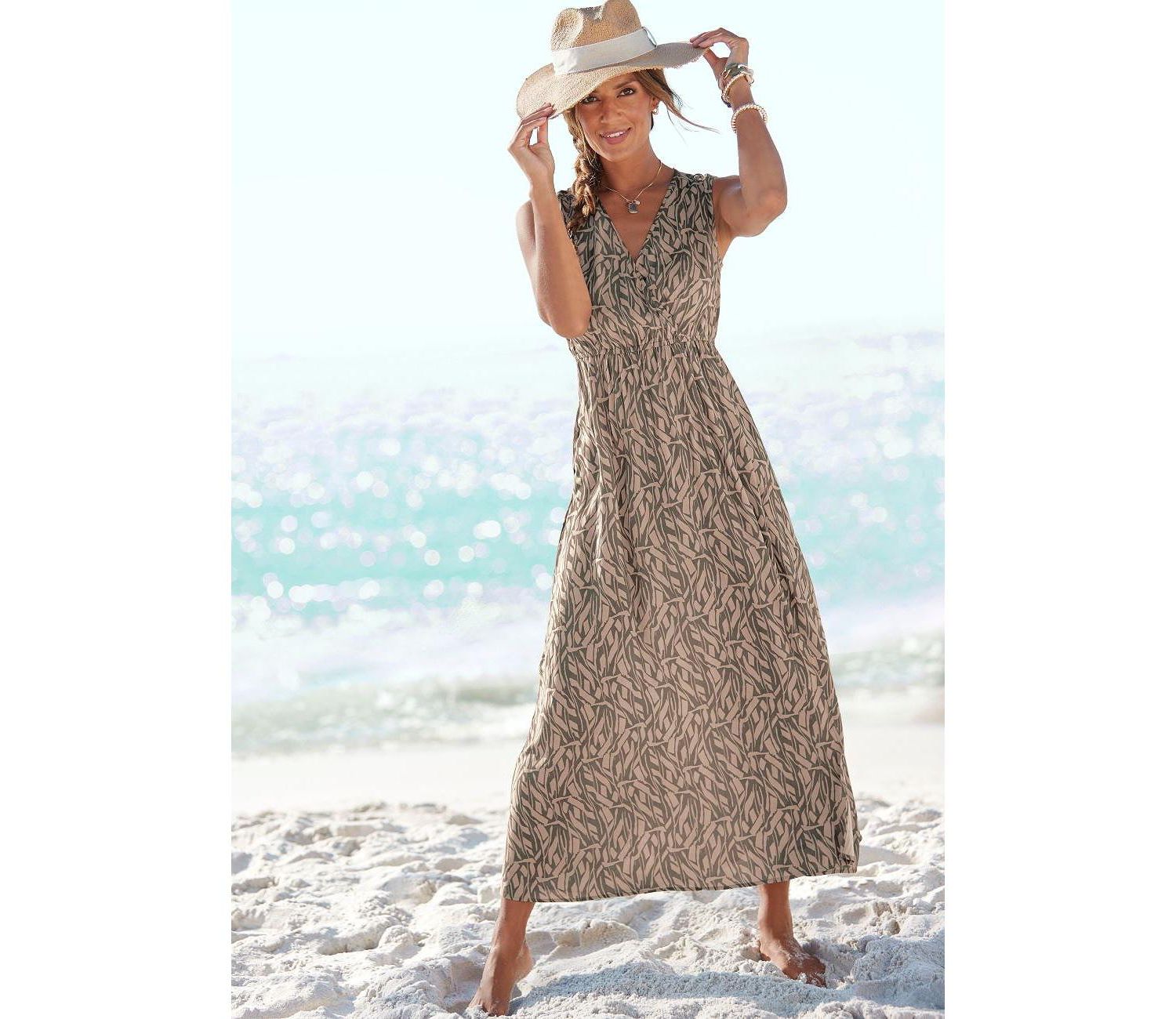 Women's Printed Wrap V-Neck Rayon Maxi Dress