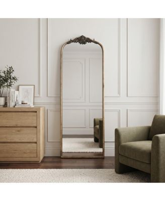Vintage Arched Full Length Mirror with Ornate Crown Decorative Wall Mirror