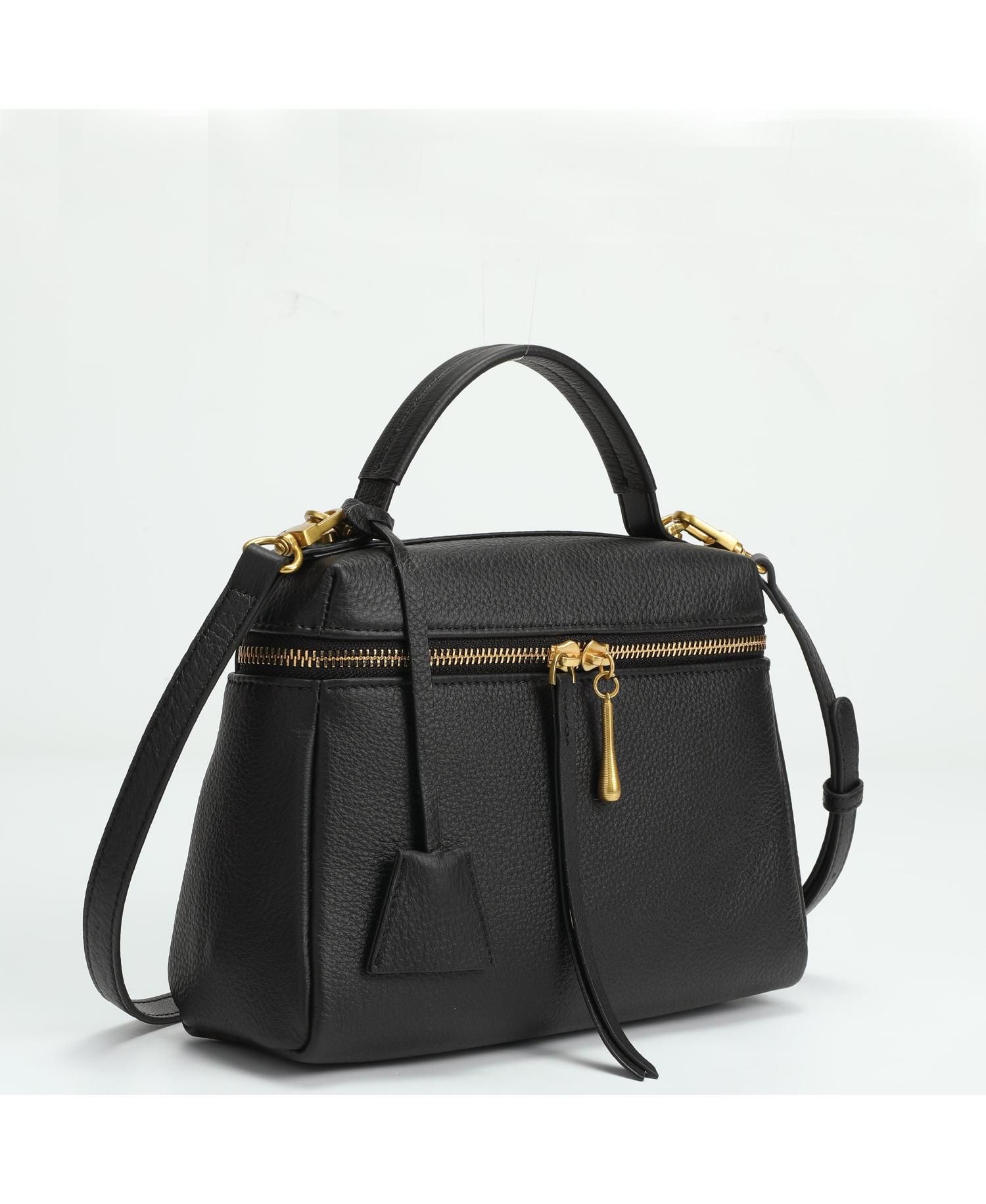 Arden Genuine Leather Top Handle Satchel, Small Crossbody Bag, Structured Shoulder Purse with Adjustable Strap and Zip Closure
