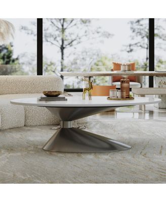 49.2" Faux Marble Oval Coffee Table with Stainless Steel Base