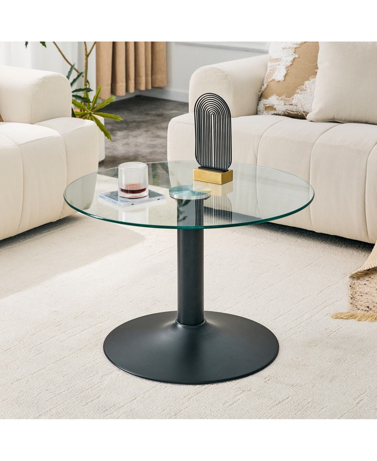 Streamdale Furniture 27.5" Round Tempered Glass Coffee Table with Metal Base