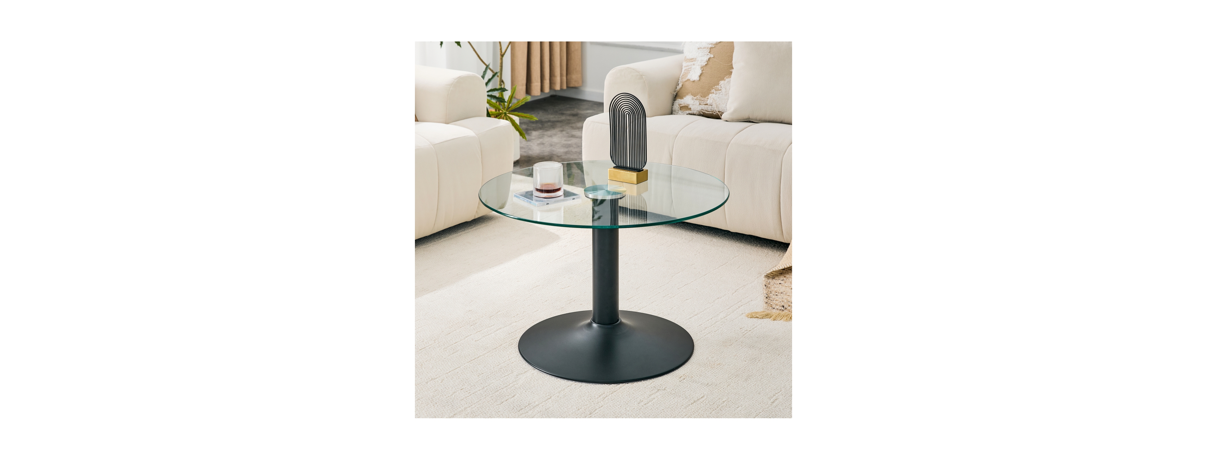 Streamdale Furniture 27.5" Round Tempered Glass Coffee Table with Metal Base