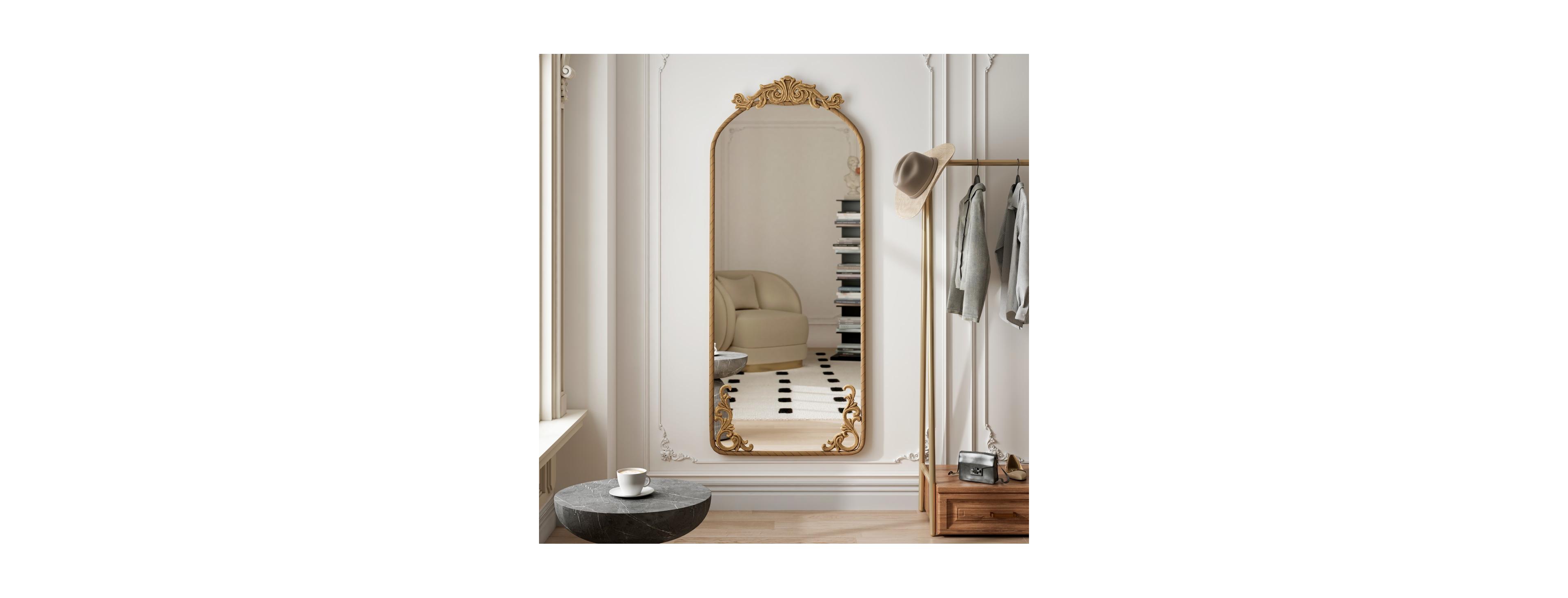 Laoties 58" Vintage Arched Wall Mirror with Ornate Top and Bottom Crest Decorative Full Length Mirror