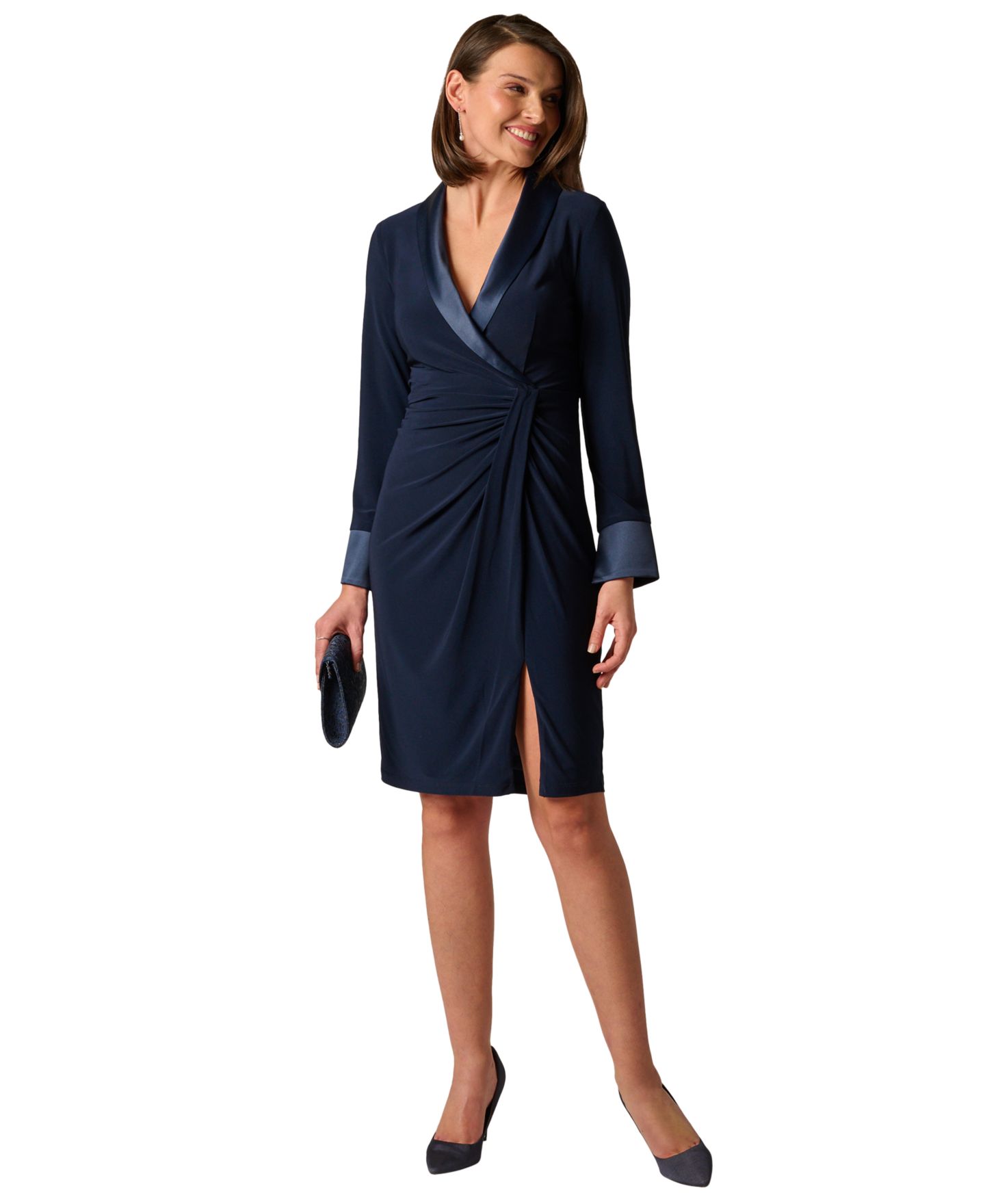 Женское платье Adrianna Papell Shawl-Collar Front-Slit Midi, цвет: Тёмно-синий — фото 2