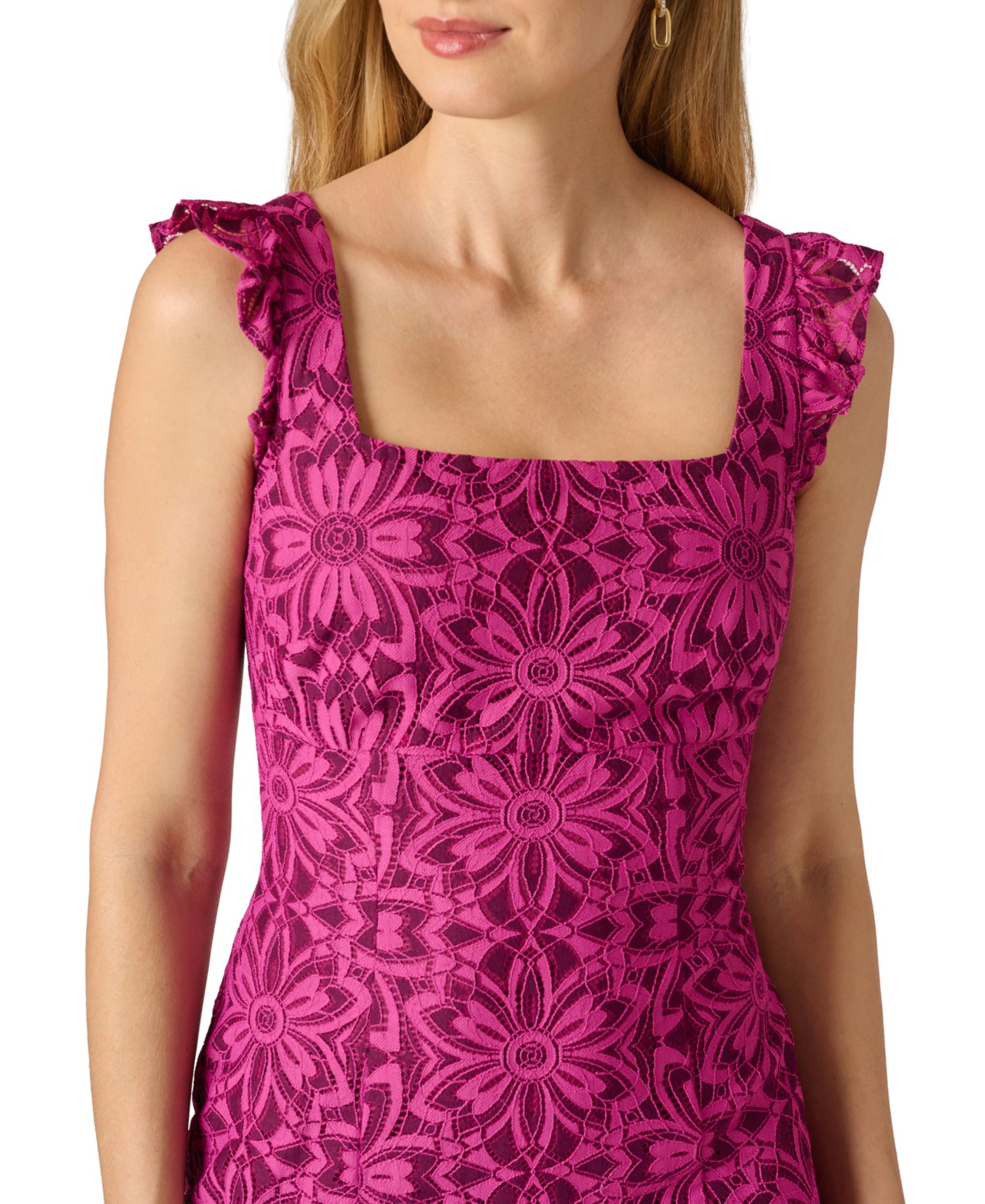 Women's Flutter Geometric Lace Midi Dress