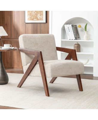 Mid Century Modern Linen Accent Chair with Wood Frame
