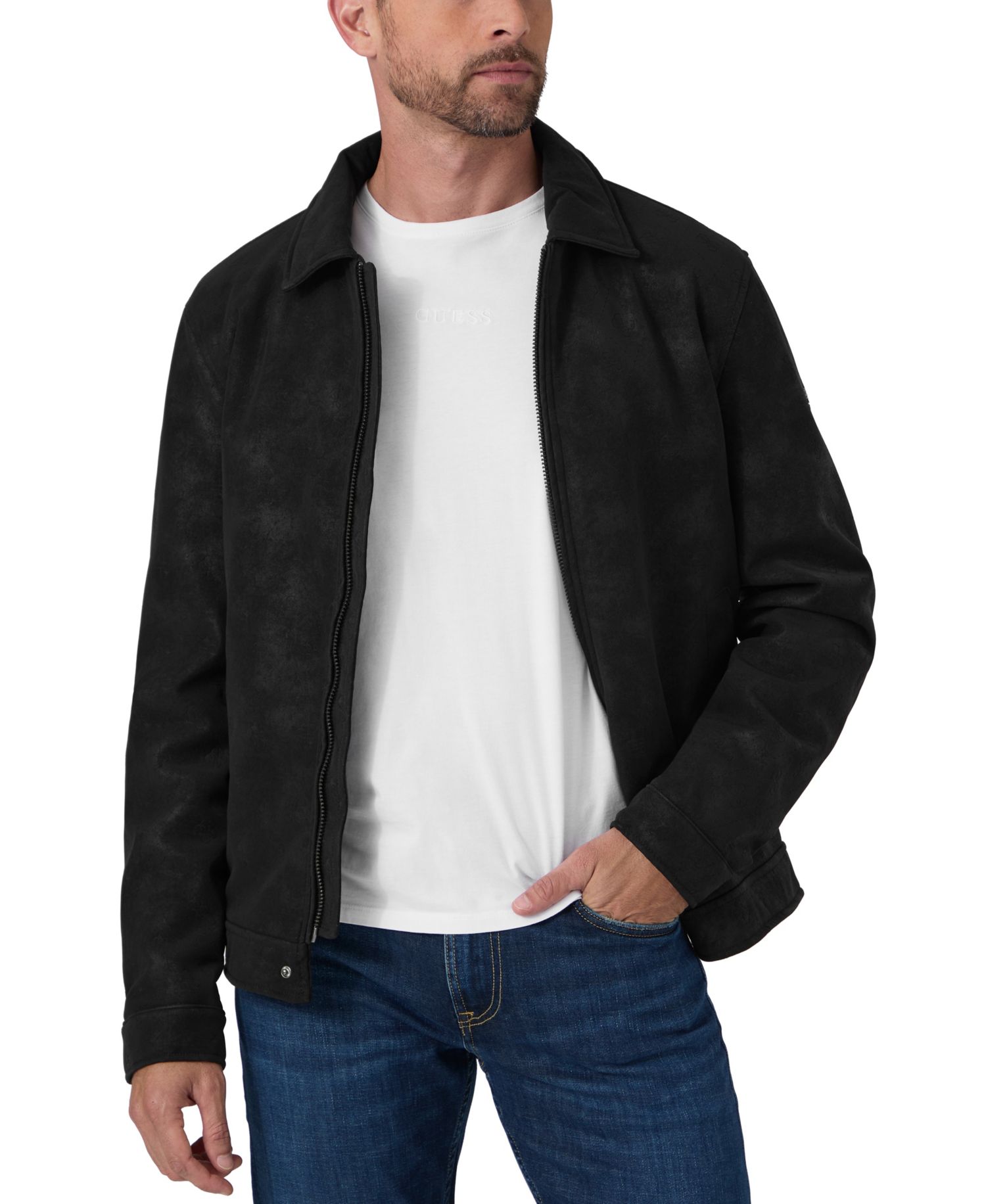 Men's Monogram Faux Leather Zip-Front Jacket