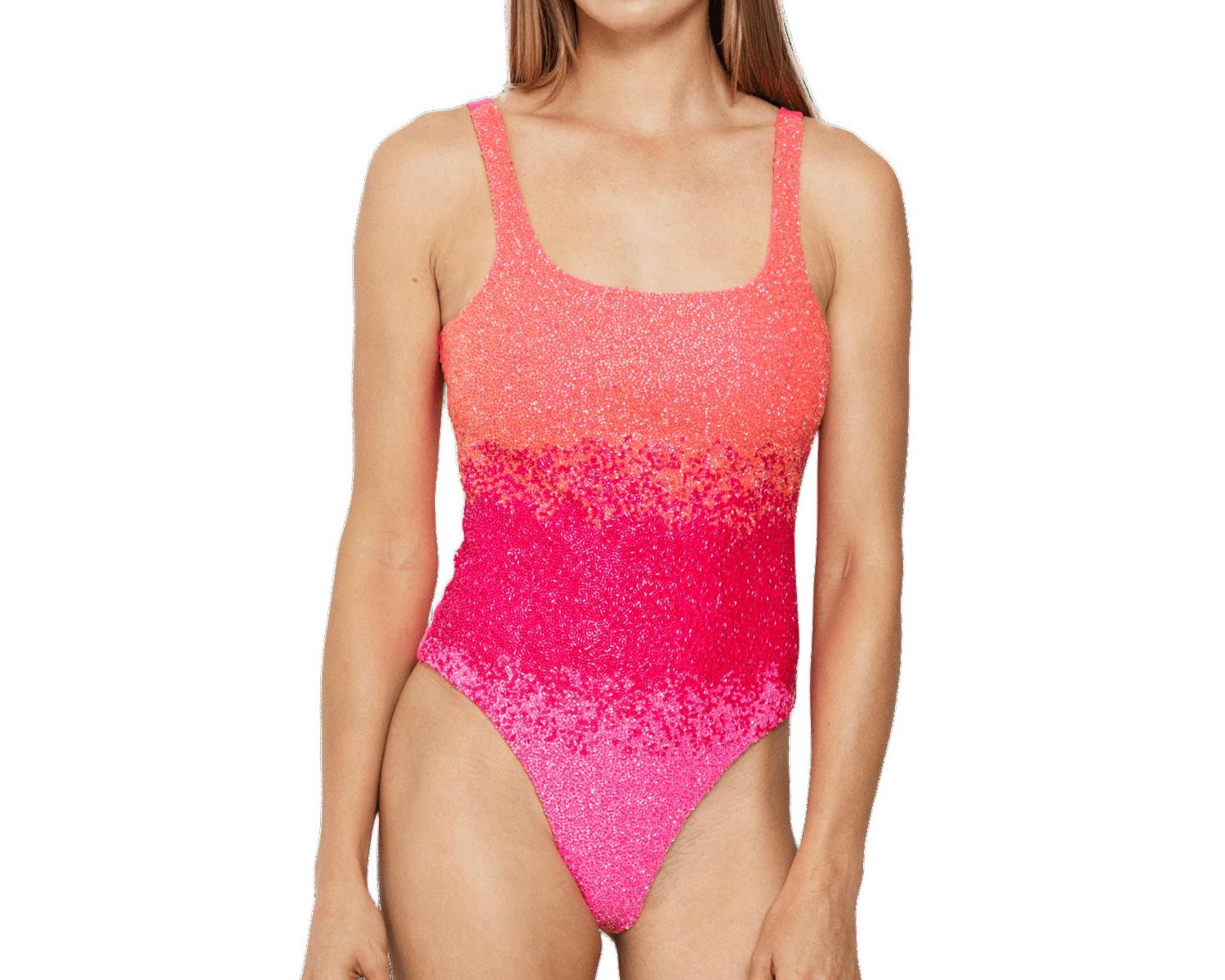 Women's Ombre Hand Beaded Embellished One Piece Swimsuit